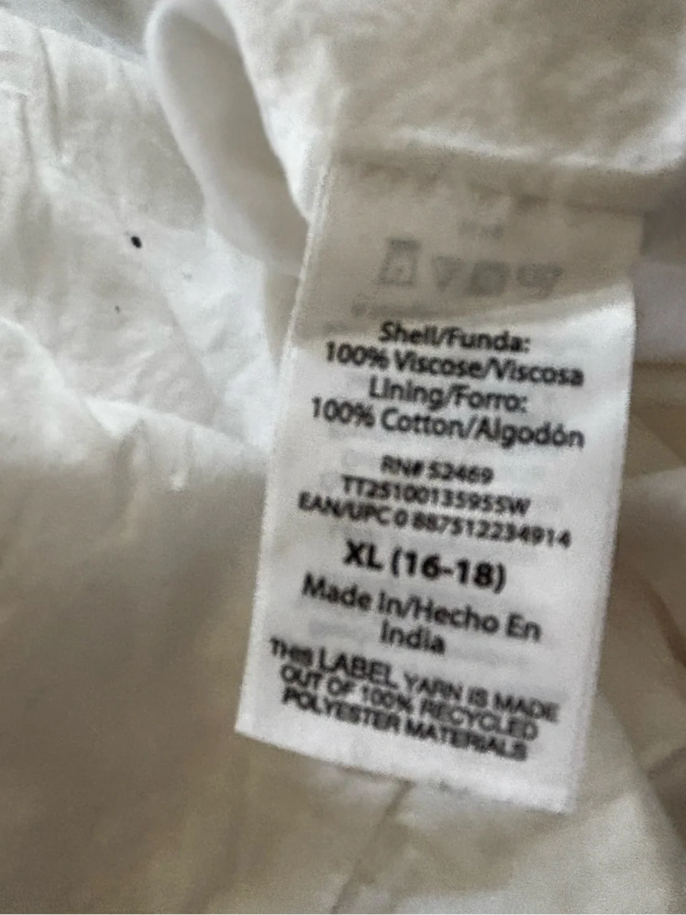 Time and Tru White Sleeveless V-Neck Drawstring Waist Dress - Picture 6 of 6